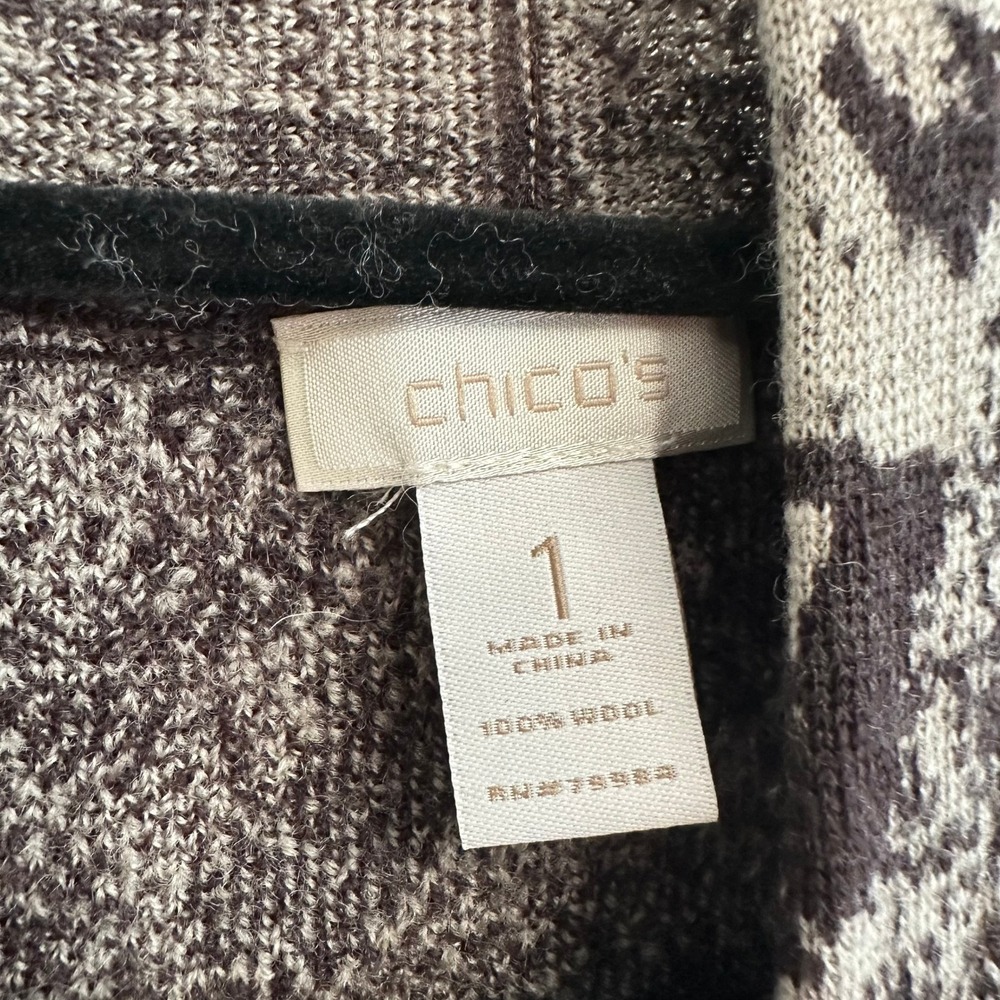 Chico's 100% Wool Animal Print Open Duster Cardigan Grey Black Mob Wife Sz 1 / M - Picture 3 of 6